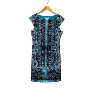 LONDON TIMES Petites Size 10P Geometric Print Sheath Dress Office Career Classic